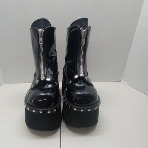 Demonia Black Patent Platform Boots – Goth Punk Alt Vibes